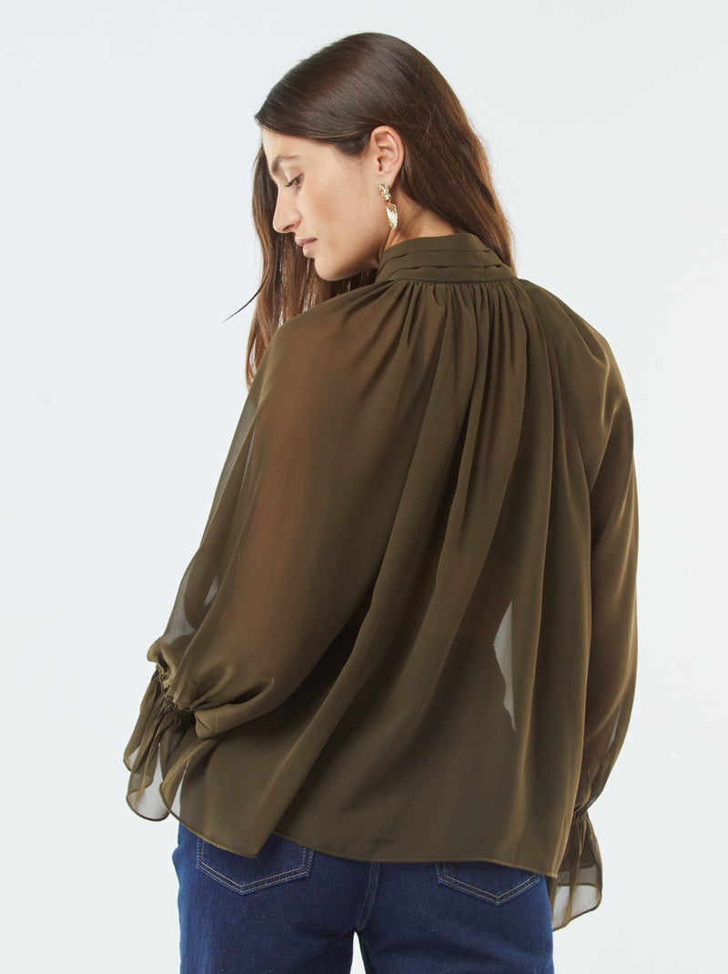 Blusa fluida com mangas com folhos Caqui - Kiabi