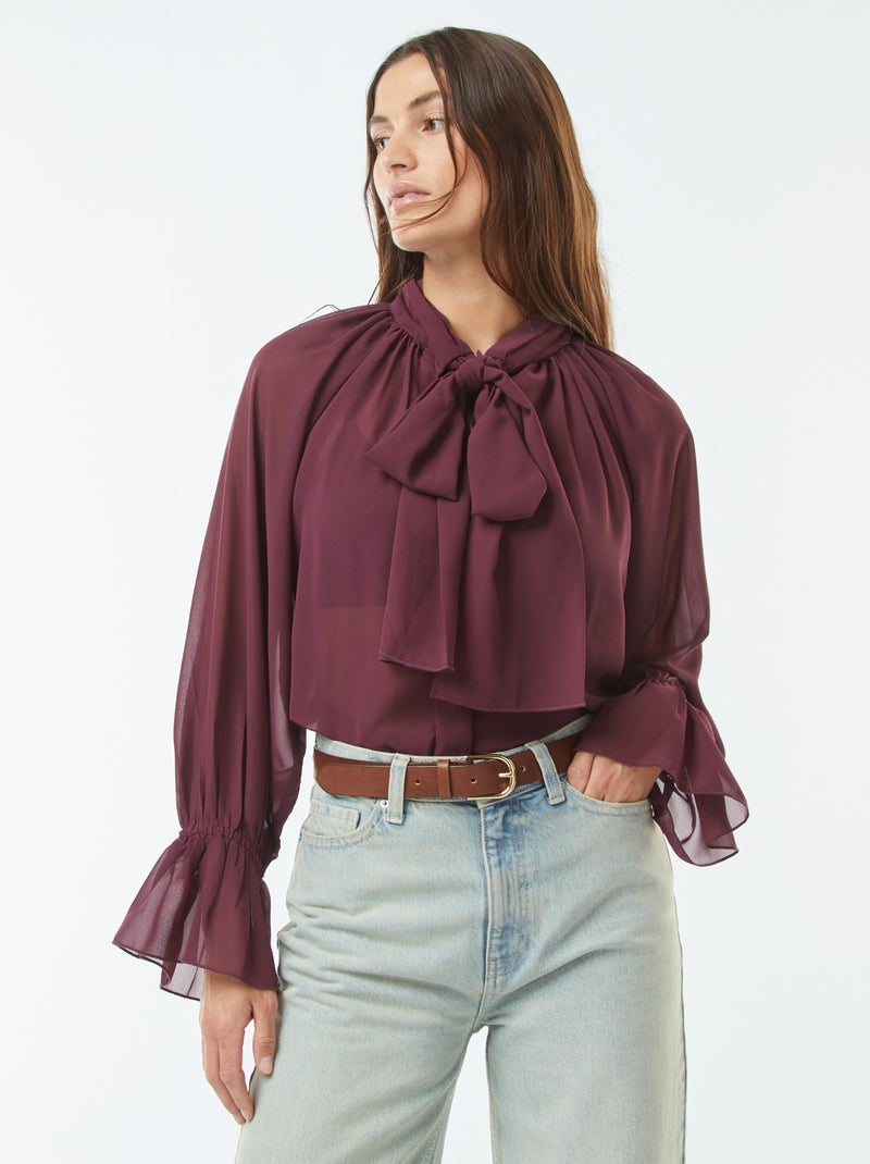 Blusa fluida com mangas com folhos Vermelho - Kiabi