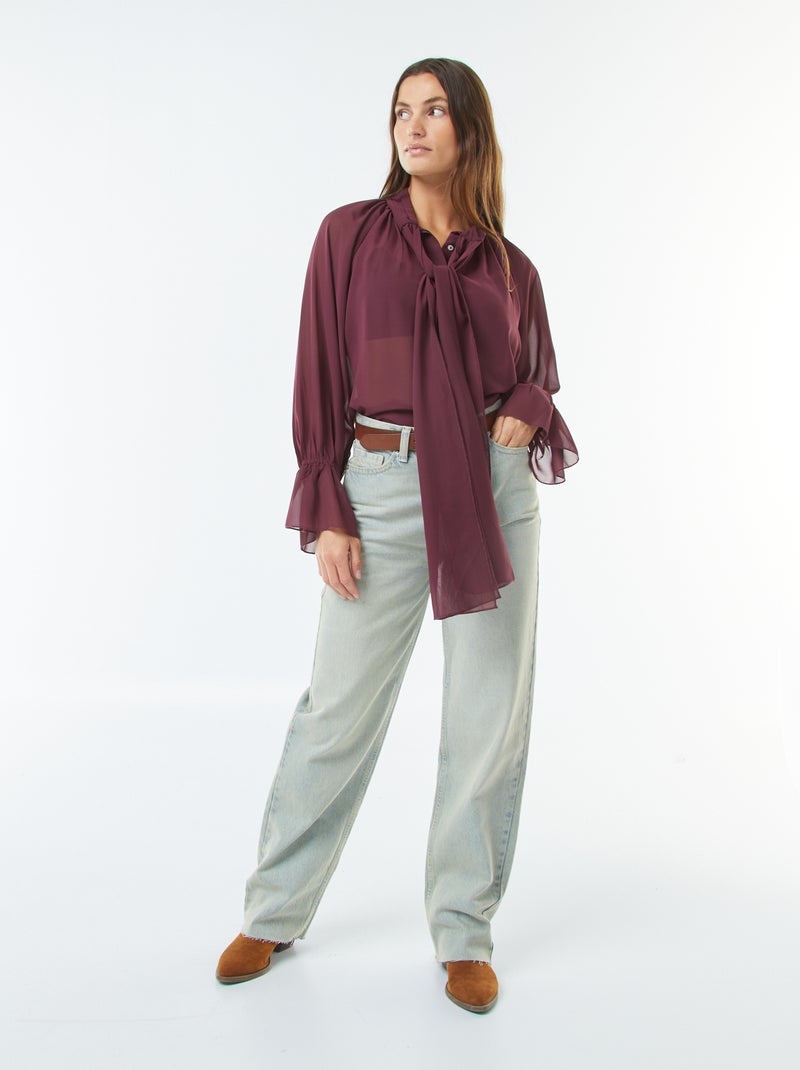 Blusa fluida com mangas com folhos Vermelho - Kiabi