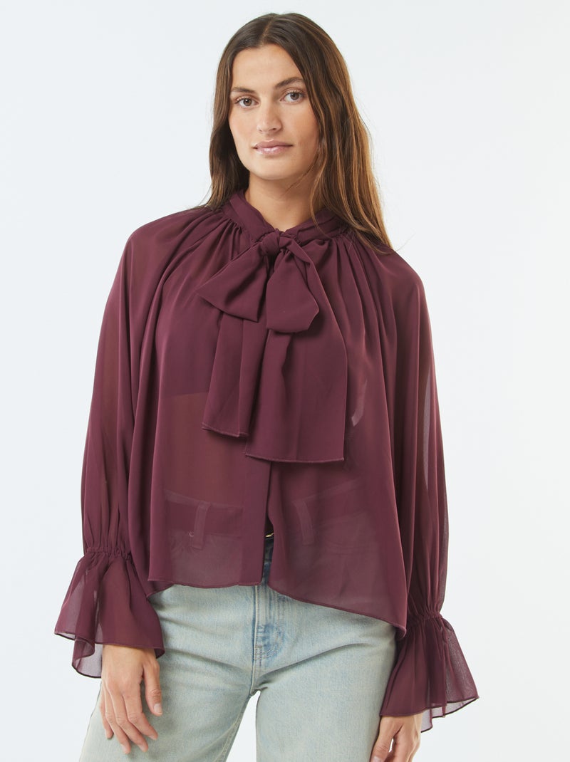 Blusa fluida com mangas com folhos Vermelho - Kiabi