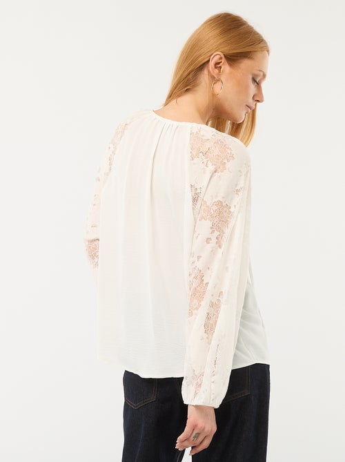 Blusa fluida com mangas em renda transparente - Kiabi