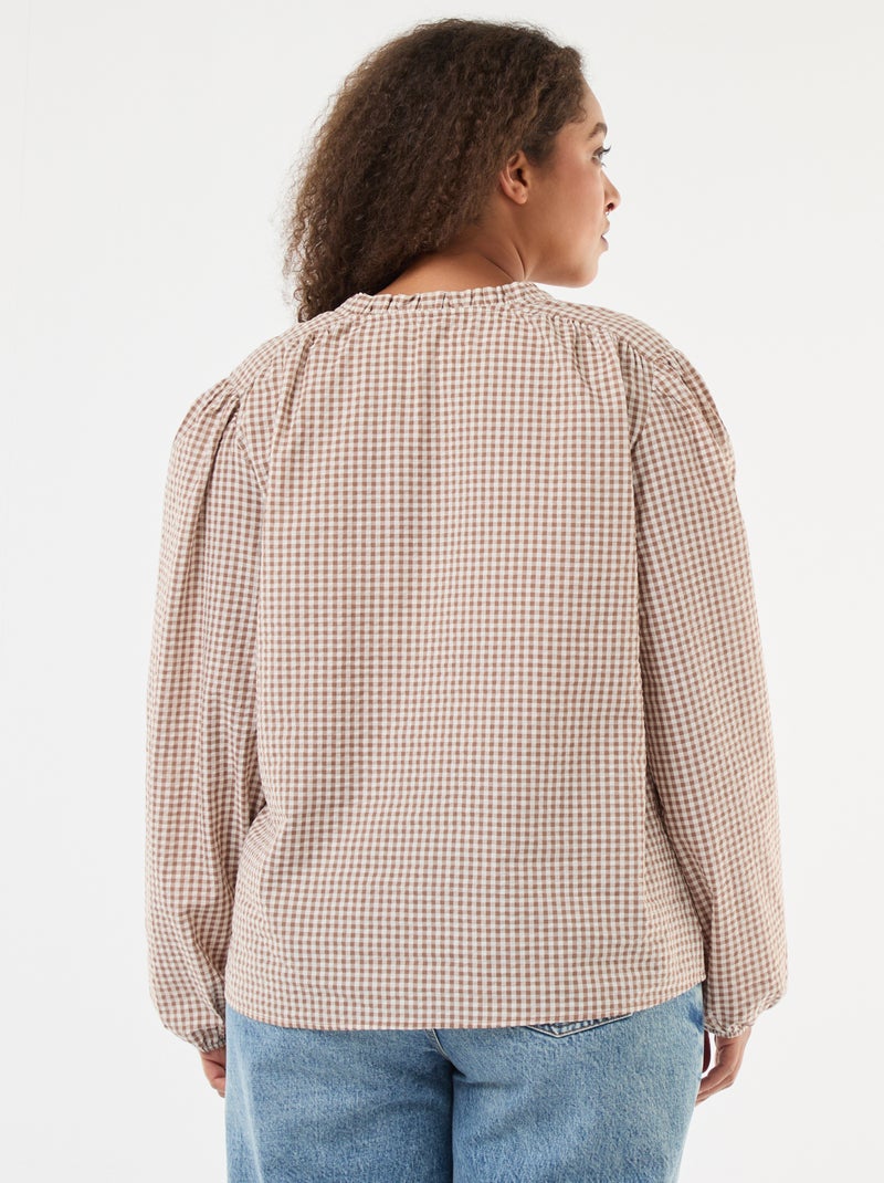 Blusa fluida com padrão vichy Bege - Kiabi