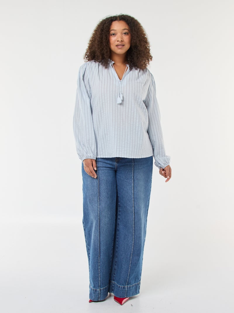 Blusa fluida com riscas finas Azul - Kiabi
