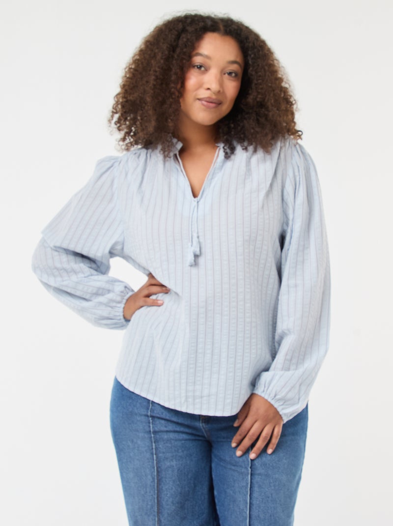 Blusa fluida com riscas finas Azul - Kiabi