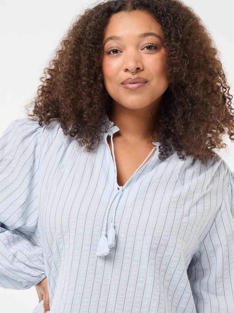 Blusa fluida com riscas finas Azul - Kiabi