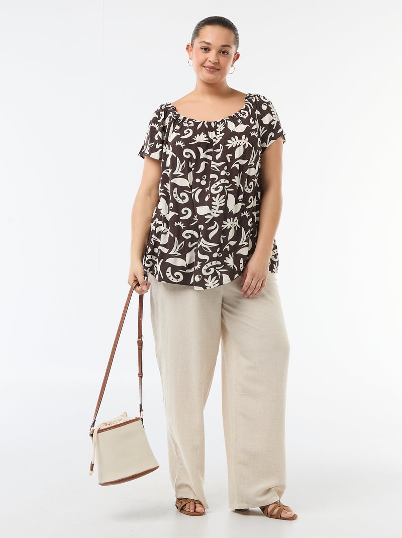 Blusa fluida crepe com mangas curtas Azul - Kiabi