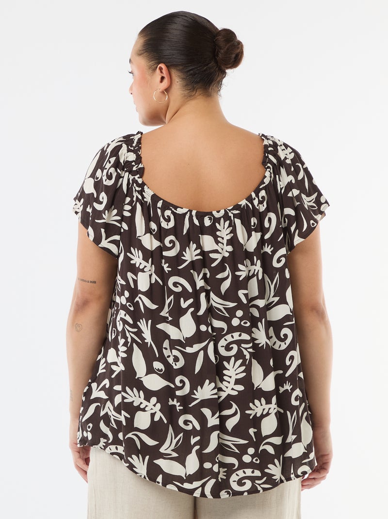 Blusa fluida crepe com mangas curtas Azul - Kiabi