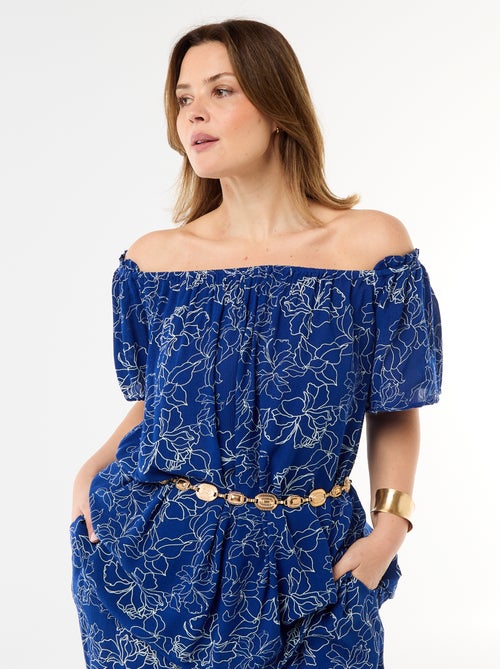 Blusa fluida crepe com mangas curtas - Kiabi