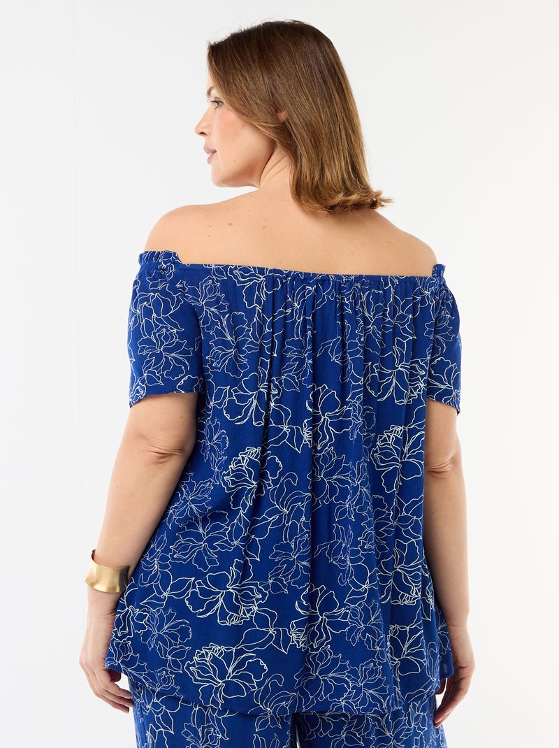 Blusa fluida crepe com mangas curtas Azul - Kiabi