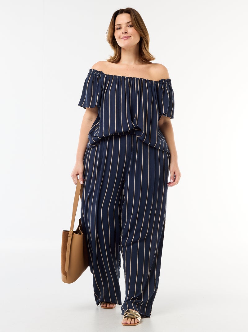 Blusa fluida crepe com mangas curtas Azul - Kiabi