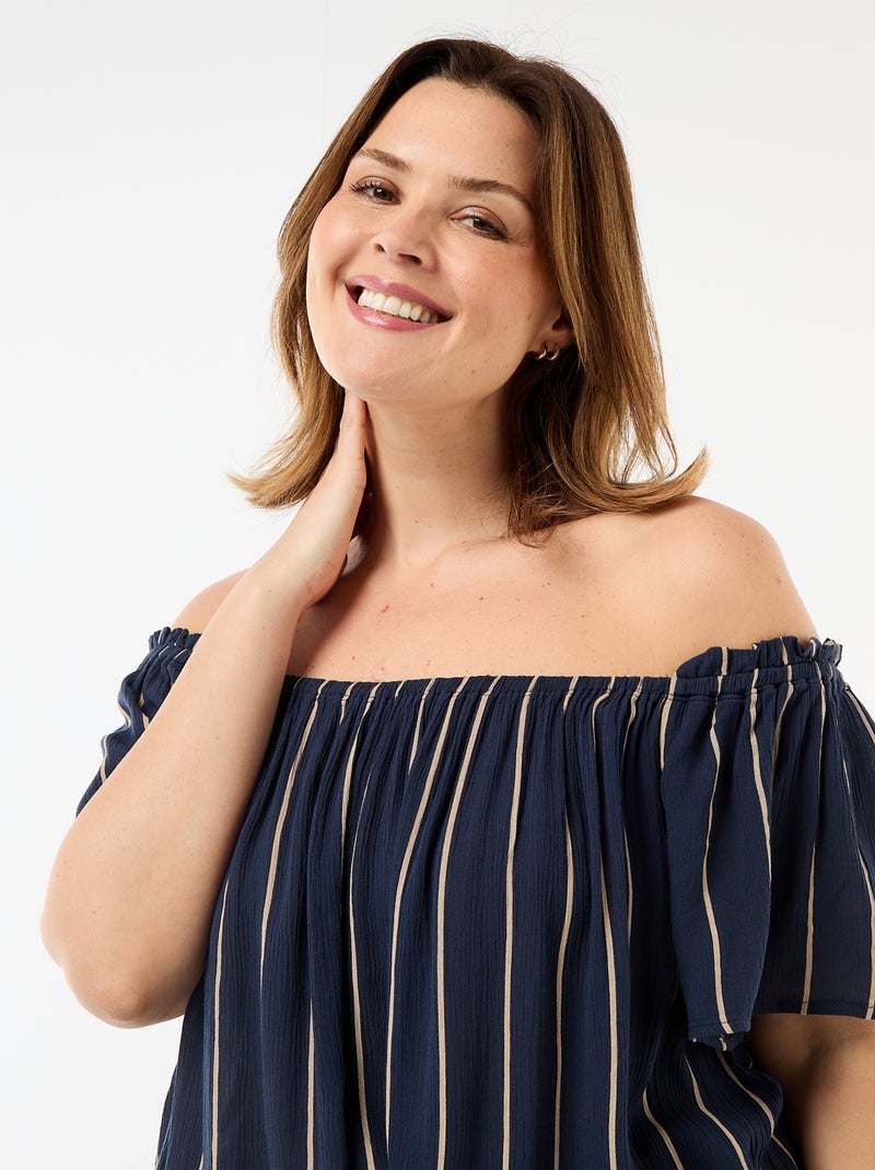 Blusa fluida crepe com mangas curtas Azul - Kiabi