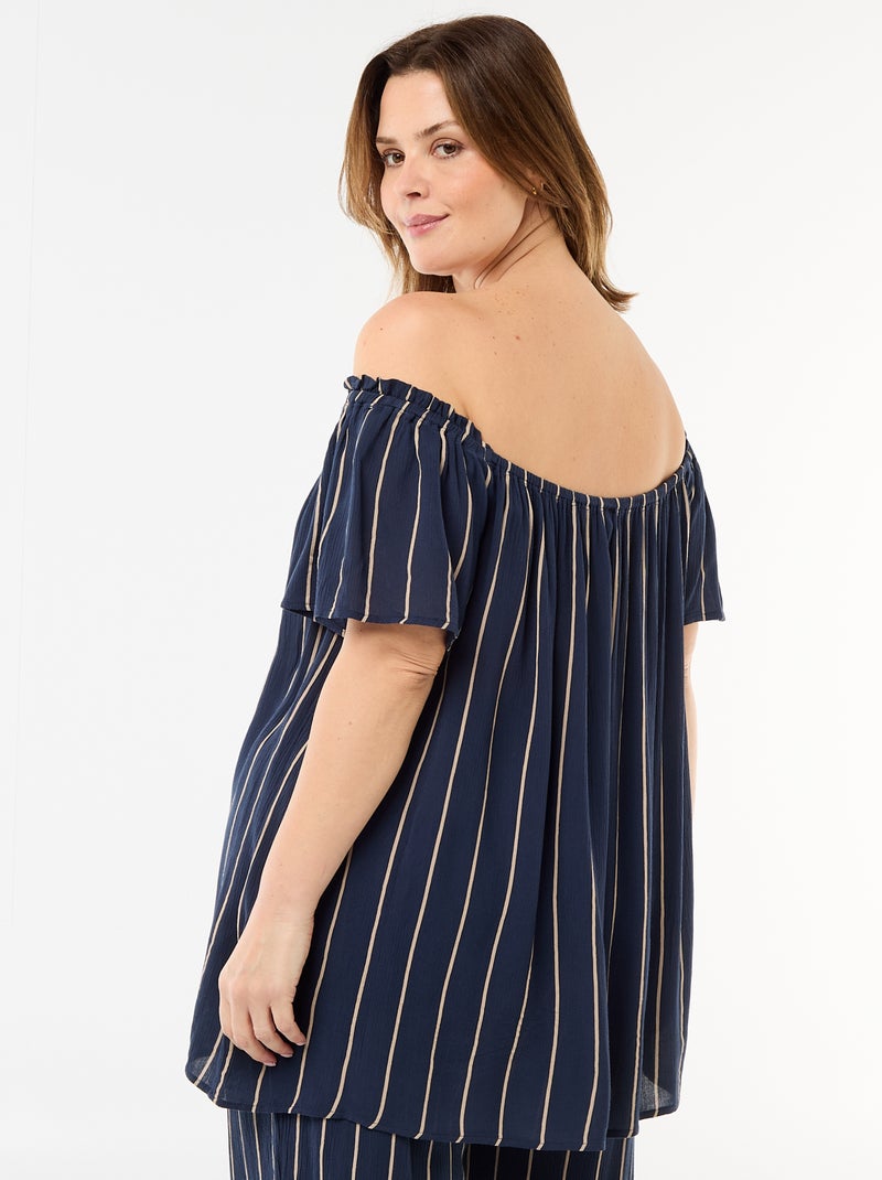 Blusa fluida crepe com mangas curtas Azul - Kiabi