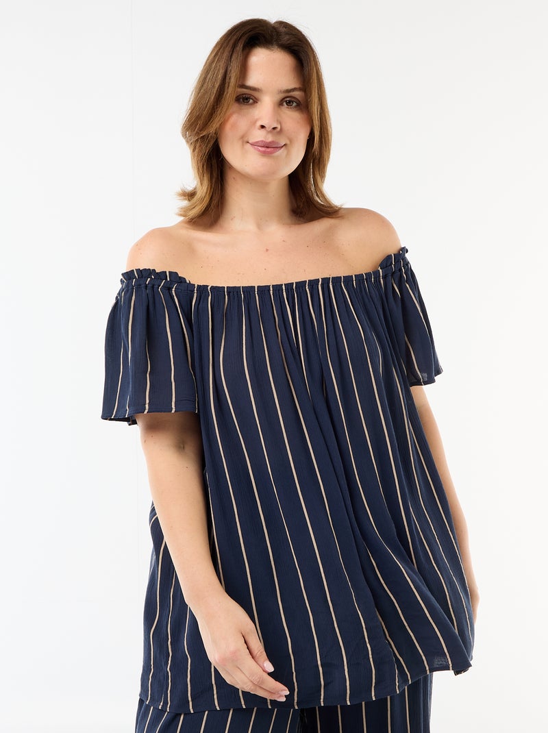 Blusa fluida crepe com mangas curtas Azul - Kiabi