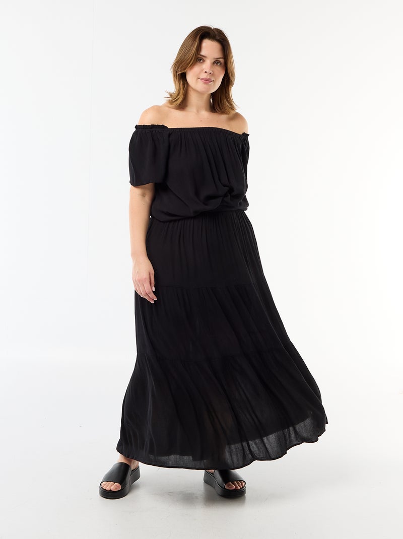 Blusa fluida crepe com mangas curtas Preto - Kiabi