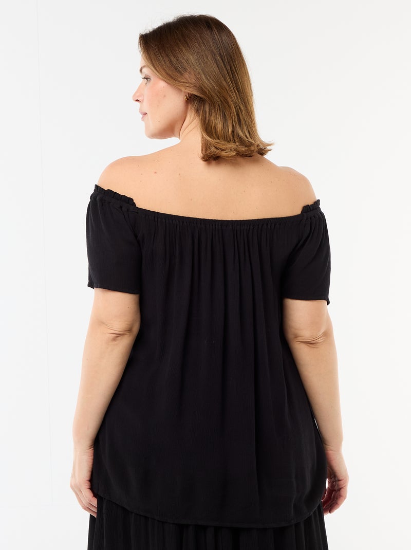 Blusa fluida crepe com mangas curtas Preto - Kiabi