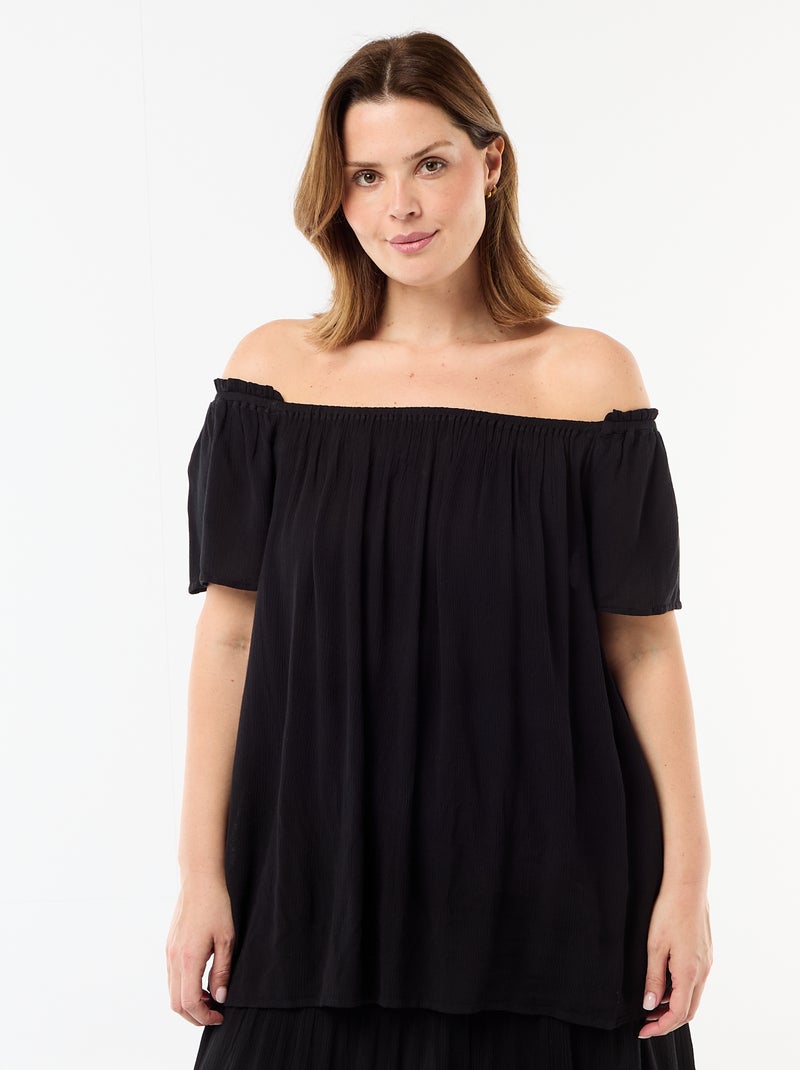 Blusa fluida crepe com mangas curtas Preto - Kiabi