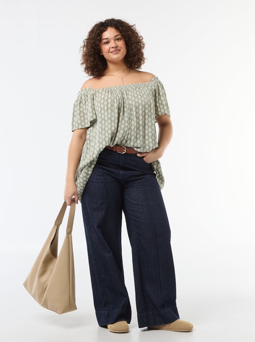 Blusa fluida crepe com mangas curtas - Kiabi