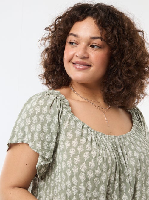 Blusa fluida crepe com mangas curtas - Kiabi