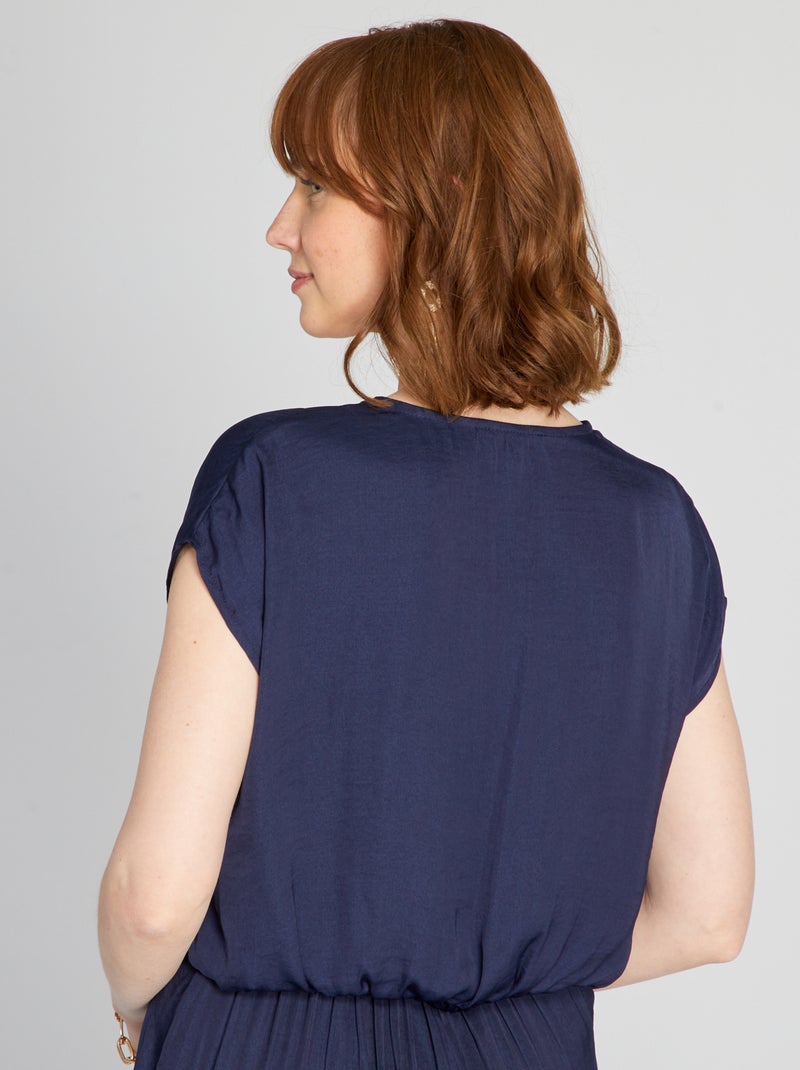 Blusa fluida de manga curta AZUL - Kiabi