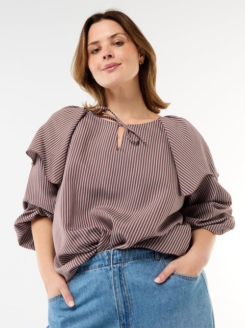 Blusa fluida de mangas compridas com folho largo no colarinho - Kiabi