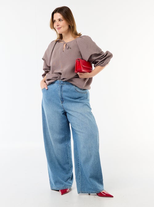 Blusa fluida de mangas compridas com folho largo no colarinho - Kiabi