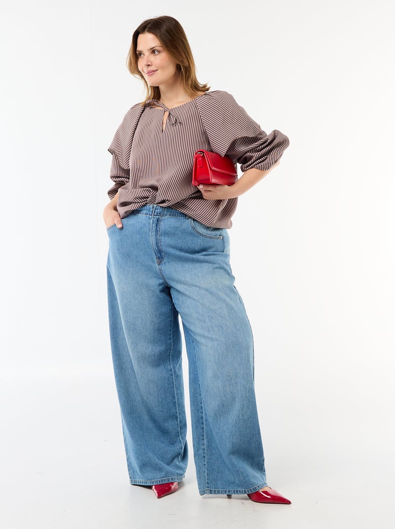 Blusa fluida de mangas compridas com folho largo no colarinho Castanho - Kiabi