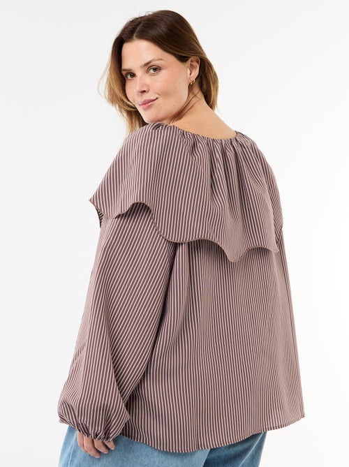 Blusa fluida de mangas compridas com folho largo no colarinho - Kiabi