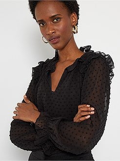 Blusa fluida em voile a ponto cheio - Kiabi