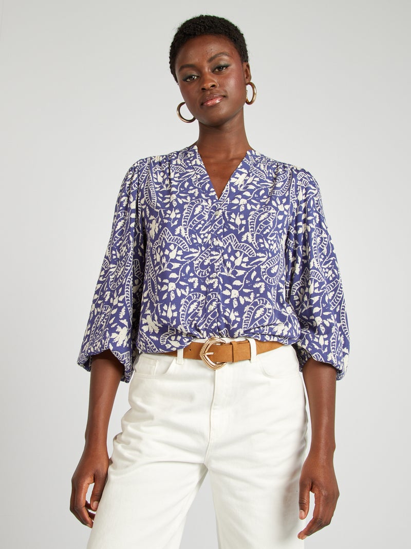 Blusa fluida estampada AZUL - Kiabi