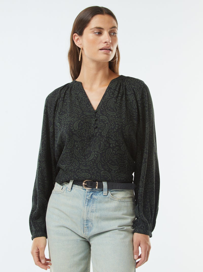 Blusa fluida estampada Preto - Kiabi