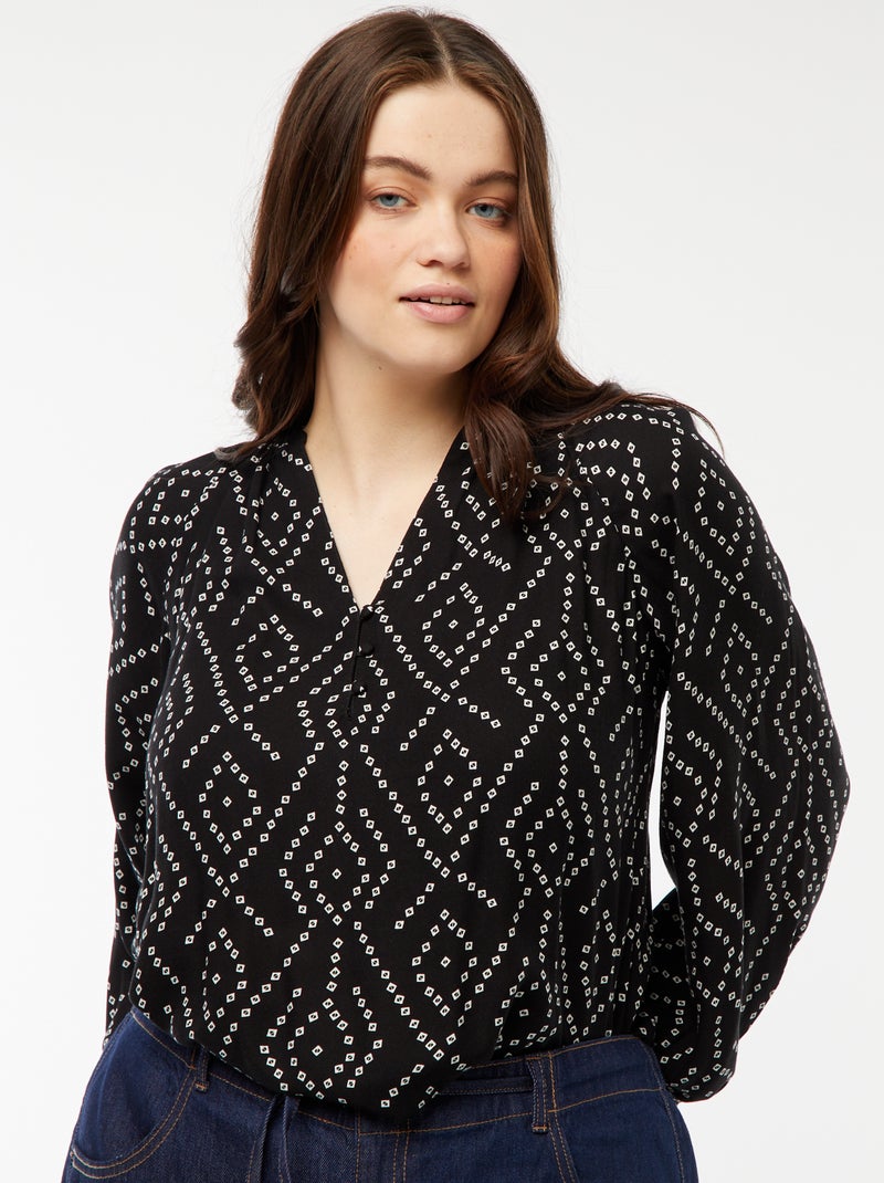 Blusa fluida estampada Preto - Kiabi