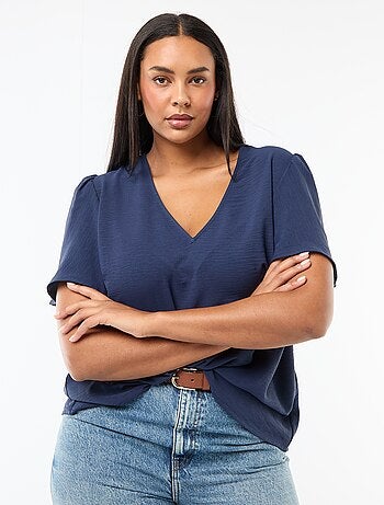 Blusa fluida lisa de manga curta