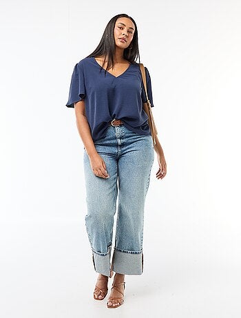 Blusa fluida lisa de manga curta