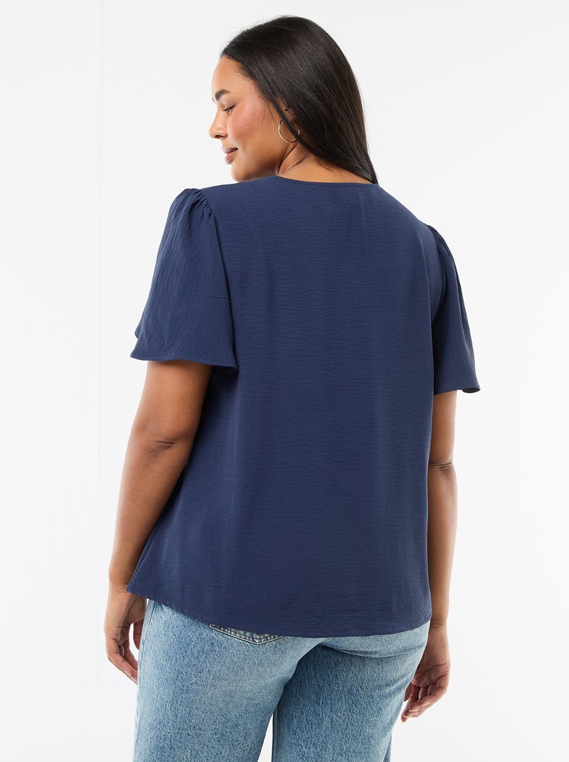 Blusa fluida lisa de manga curta Azul escuro - Kiabi