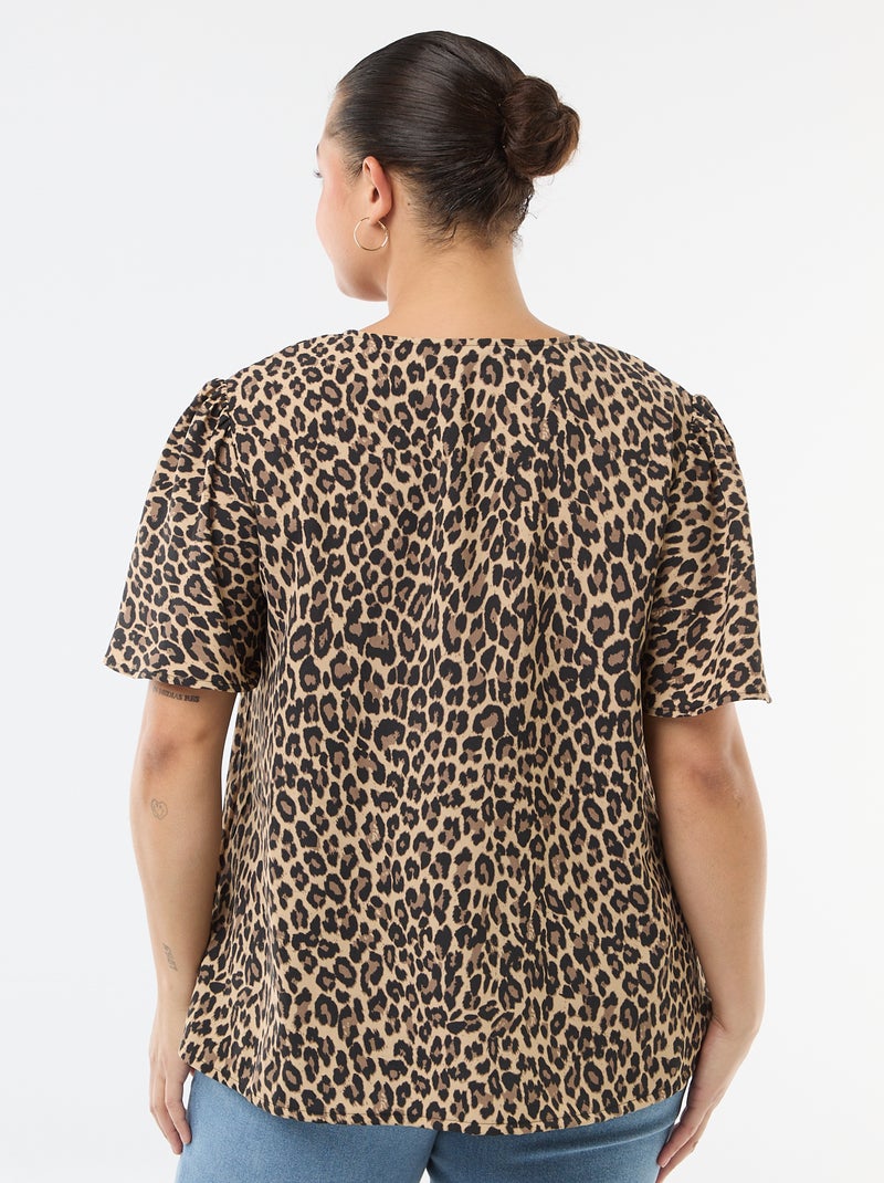 Blusa fluida lisa de manga curta Bege - Kiabi