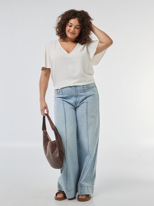 Blusa fluida lisa de manga curta - Kiabi