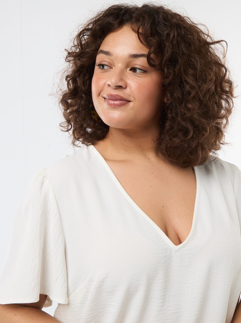 Blusa fluida lisa de manga curta Branco - Kiabi