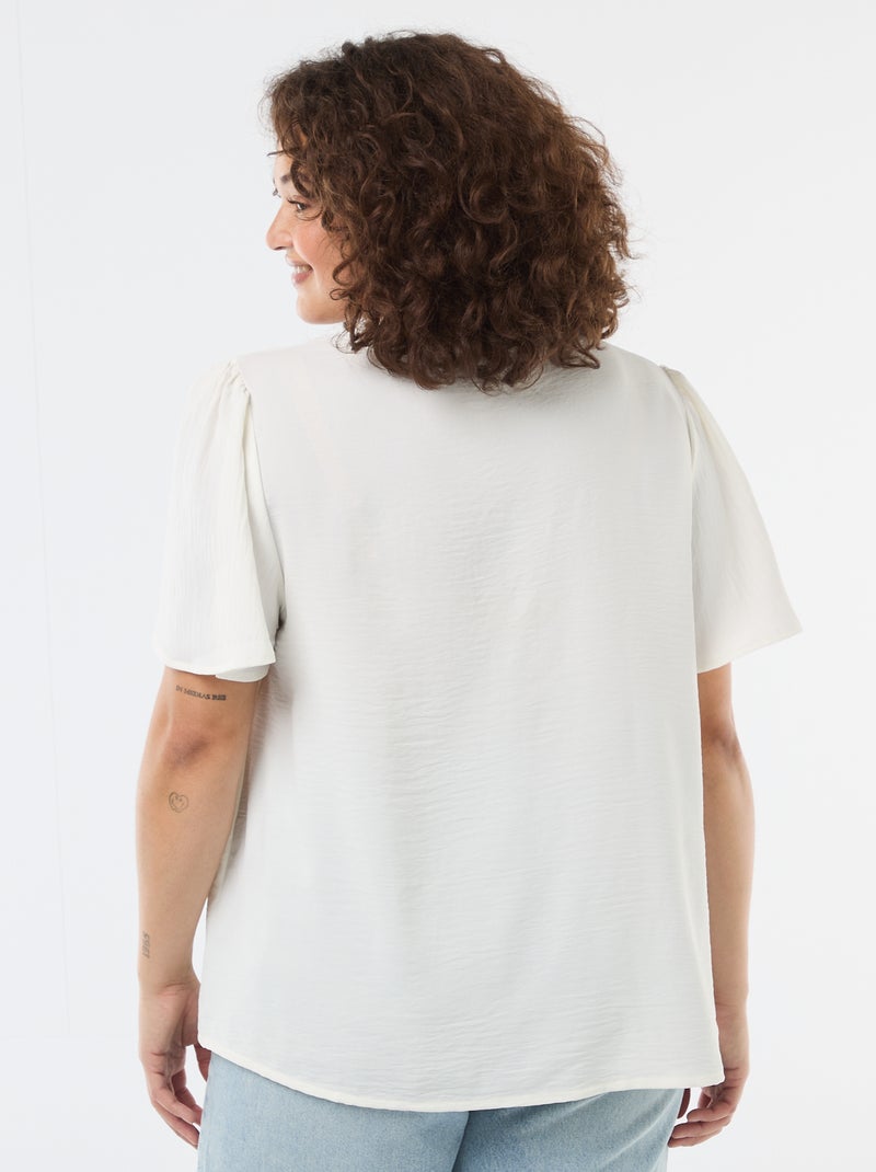Blusa fluida lisa de manga curta Branco - Kiabi