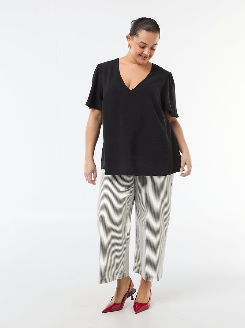 Blusa fluida lisa de manga curta Preto - Kiabi