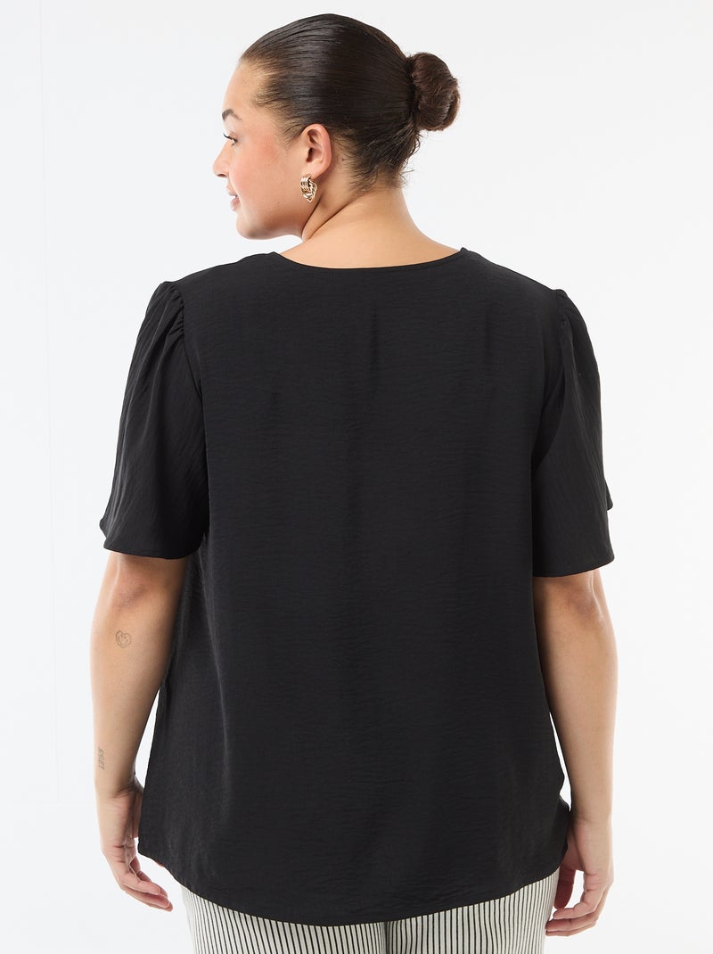 Blusa fluida lisa de manga curta Preto - Kiabi