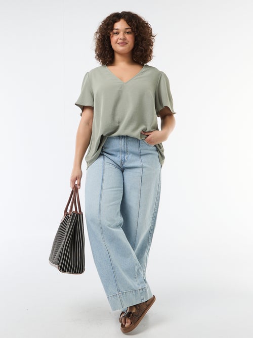 Blusa fluida lisa de manga curta - Kiabi