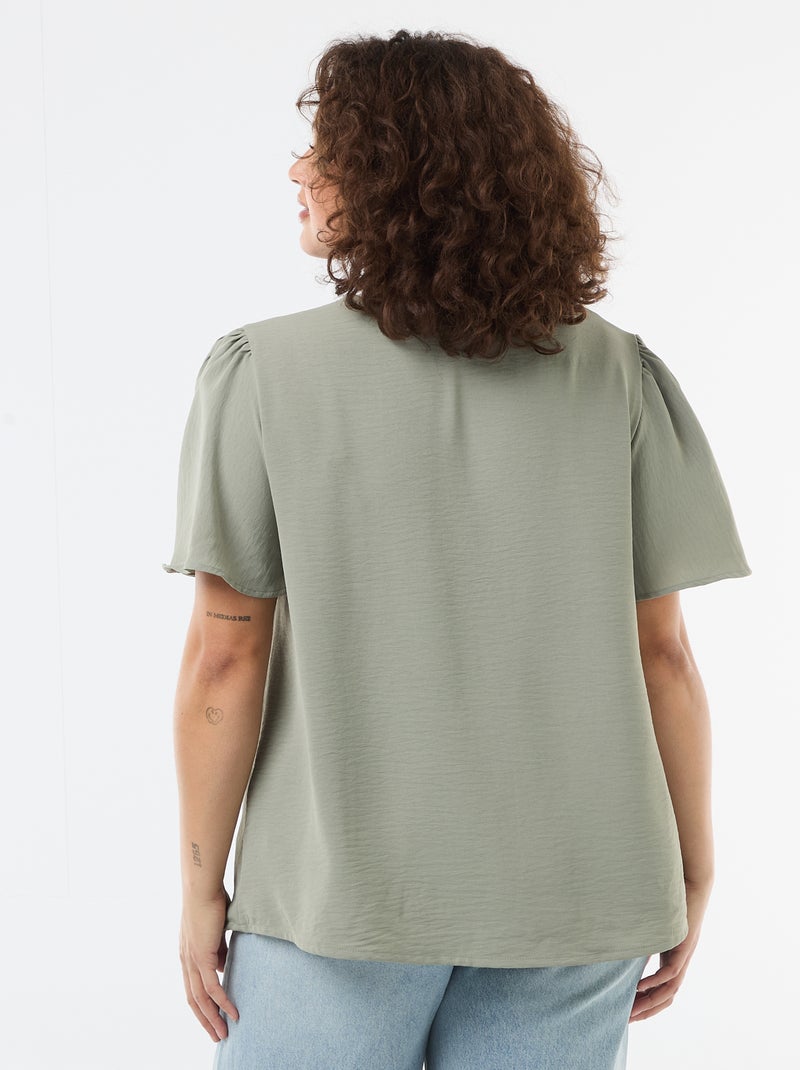 Blusa fluida lisa de manga curta Verde - Kiabi