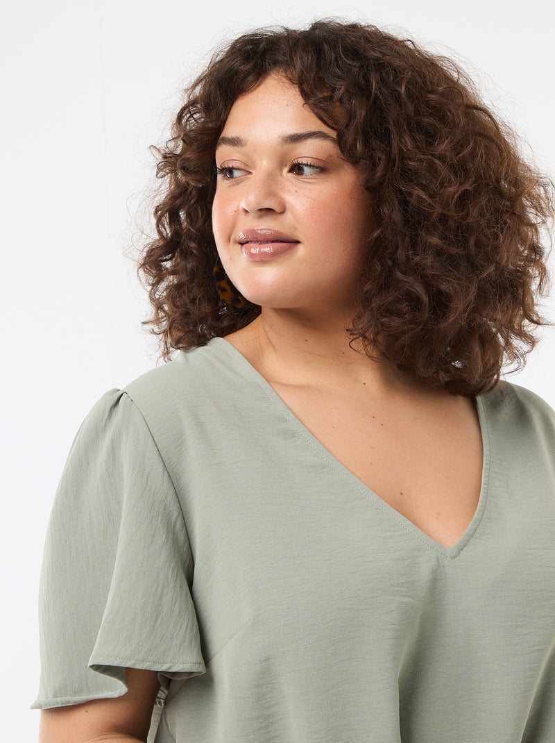 Blusa fluida lisa de manga curta Verde - Kiabi