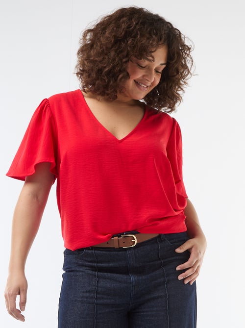 Blusa fluida lisa de manga curta - Kiabi