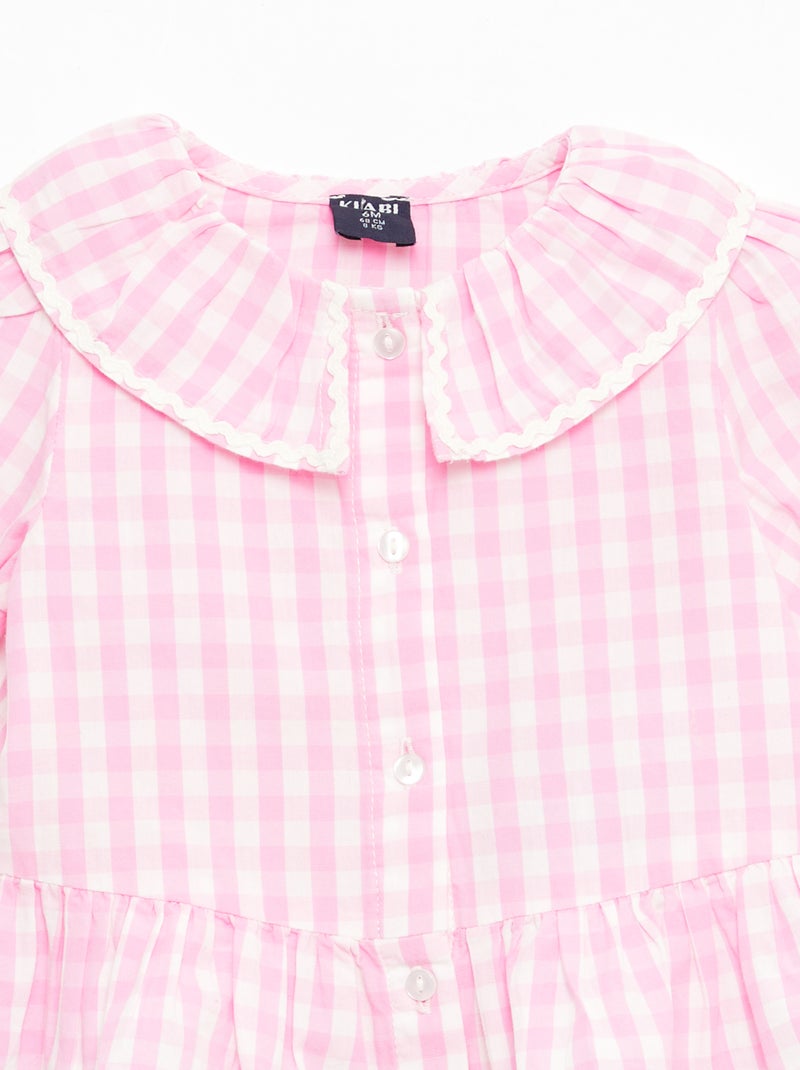 Blusa gola Peter Pan com folhos Rosa - Kiabi