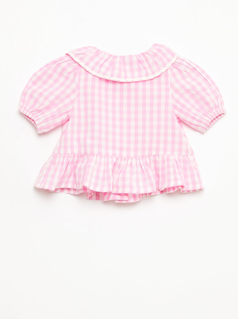 Blusa gola Peter Pan com folhos Rosa - Kiabi