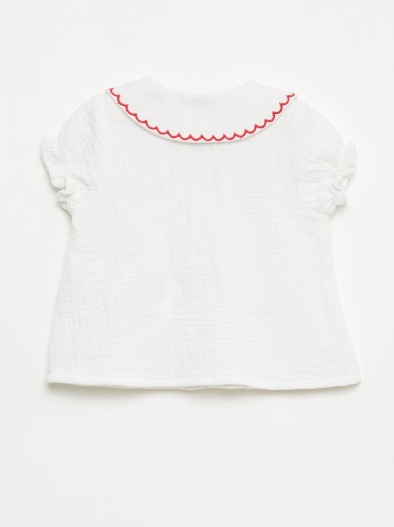 Blusa gola Peter Pan e bordados 'corações' Branco - Kiabi