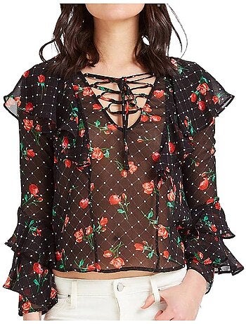 Blusa guess rosa com padrão floral para mulher