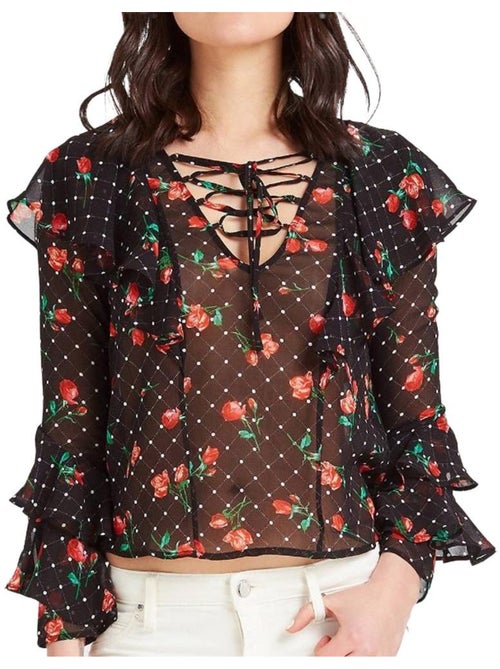 Blusa guess rosa com padrão floral para mulher - Kiabi Blusa guess rosa com padrão floral para mulher - Kiabi