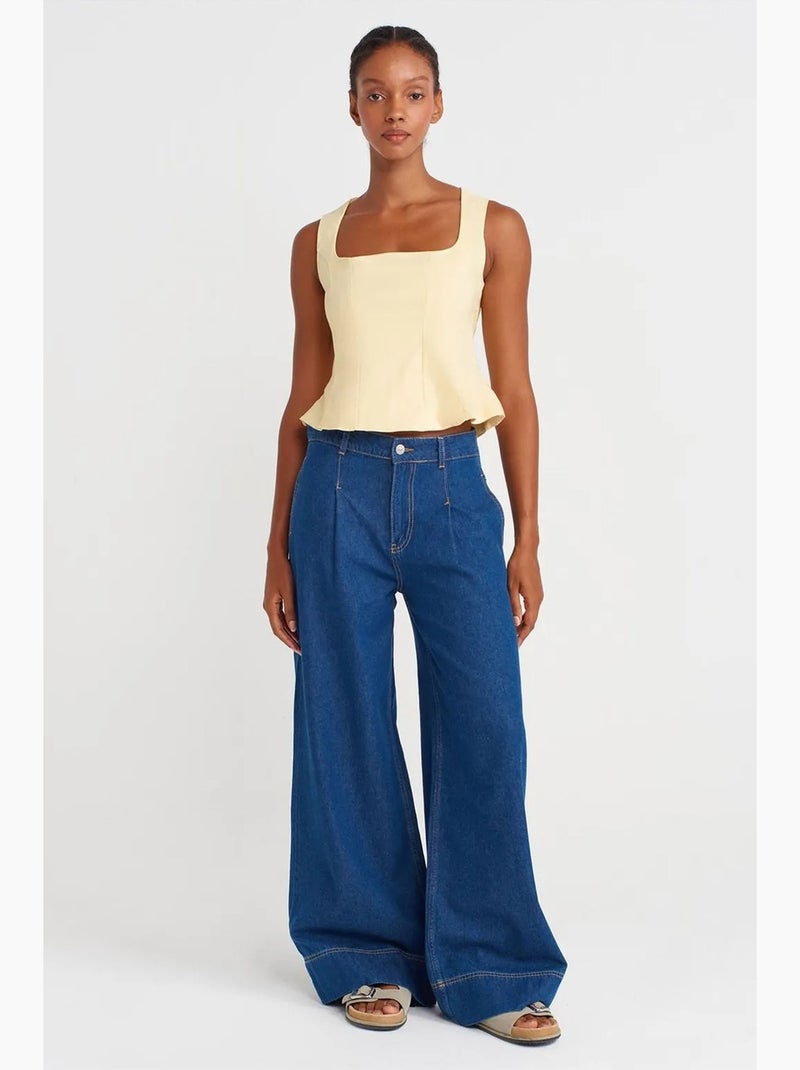 Blusa justa sem mangas com decote quadrado dilvin Amarelo-limão - Kiabi